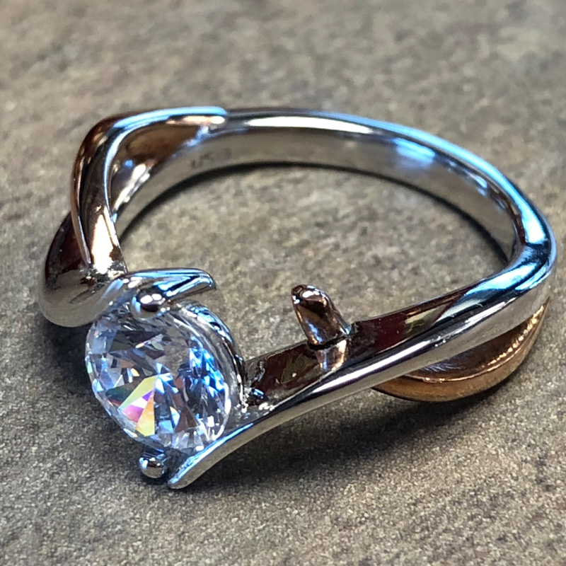 14K White Gold Two Tone Bypass Engagement Ring